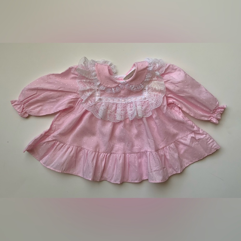 Vintage Pink Baby Dress with Lace Ruffle Collar